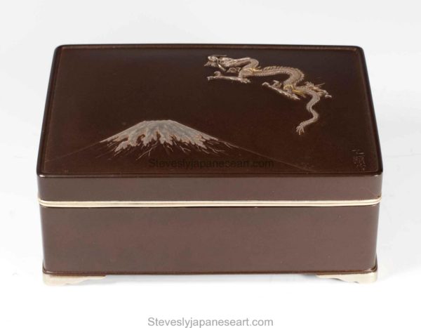 IRON ONLAID JAPANESE DRAGON BOX BY "NOGAWA" ARTIST SIGNED