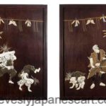 FINE PAIR OF HUMEROUS JAPANESE SHIBAYAMA AND LACQUER HARDWOOD PANELS