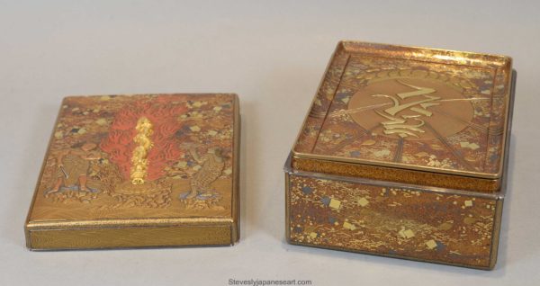 A FANTASTIC EDO PERIOD JAPANESE LACQUER BOX WITH SOLID GOLD KURIKARA DRAGON SWORD BY GOTO MITSUTAKA