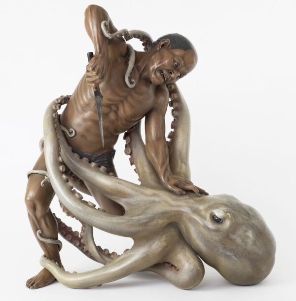 Sensational Japanese Wood & Lacquer Octopus Group- Iki Ningyo