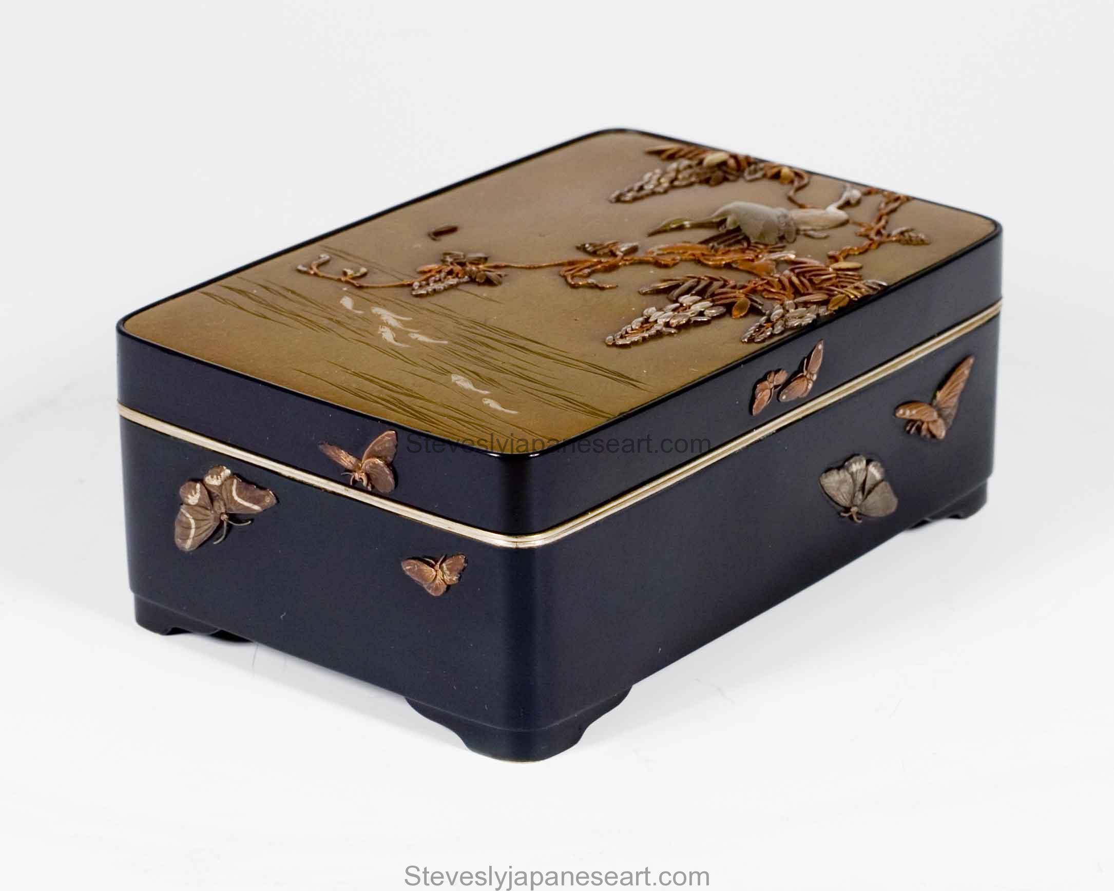 A FINE JAPANESE ONLAID BRONZE & MIXED METAL BOX BY MIYABE ATSUYOSHI ...