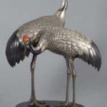 OUTSTANDING JAPANESE SOLID SILVER MANCHURIAN CRANE OKIMONO BY "HASEGAWA ISSEI"