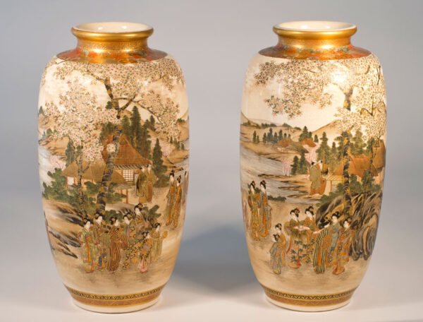 Large Pair of Japanese Satsuma Vases by Kizan