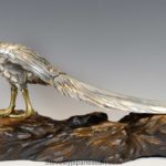 JAPANESE SILVERED BRONZE PHEASANT ON NATURALISTIC WOODEN BASE BY "MASATSUNE"