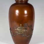 A FINE QUALITY JAPANESE BRONZE & MIXED METAL "GOLDEN TEMPLE" VASE