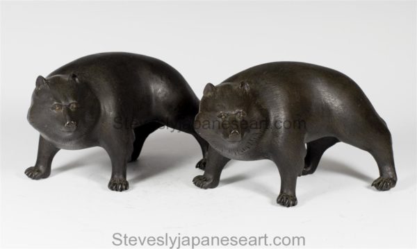 PAIR OF HEAVY AND FINE QUALITY JAPANESE BRONZE TANUKI