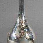 JAPANESE SILVER AND MIXED METAL ONLAID FLYING GEESE VASE BY KATSUHIDE