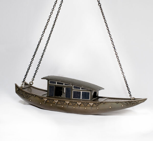 Japanese Shibuichi & Silver Hanging Boat Koro - Incense Burner