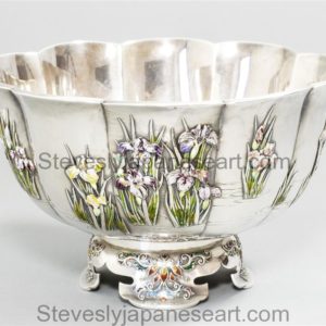 FINE QUALITY  JAPANESE SOLID SILVER AND ENAMEL LOBED BOWL