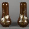 PAIR OF JAPANESE BRONZE AND MIXED METAL INLAID VASES BY NOGAWA
