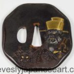 FINE QUALITY JAPANESE IRON & MIXED METAL TSUBA - EMMA-O -SIGNED MASAYOSHI