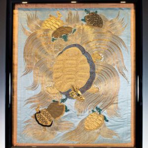 SUPERIOR QUALITY EDO PERIOD JAPANESE GOLD THREAD SILK FUKUSA - MINOGAME (TURTLE)