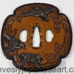 LARGE JAPANESE COPPER ONLAID TSUBA - EDO PERIOD - SIGNED -MASAYUKI HOGEN ZO
