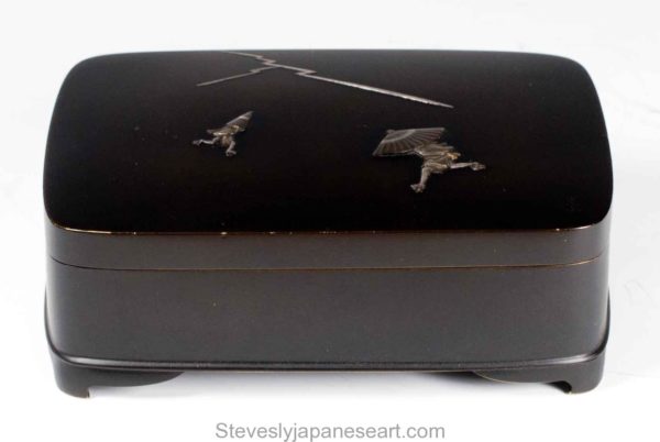 HUMEROUS JAPANESE SILVER LINED ONLAID BRONZE BOX BY KURODA OF KYOTO