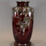 JAPANESE SILVER MOUNTED CLOISONNE VASE IN SILK LINED TOMOBAKO-ANDO JUBEI