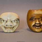 TWO JAPANESE MEIJI PERIOD IVORY NOH MASK NETSUKE - BOTH SIGNED