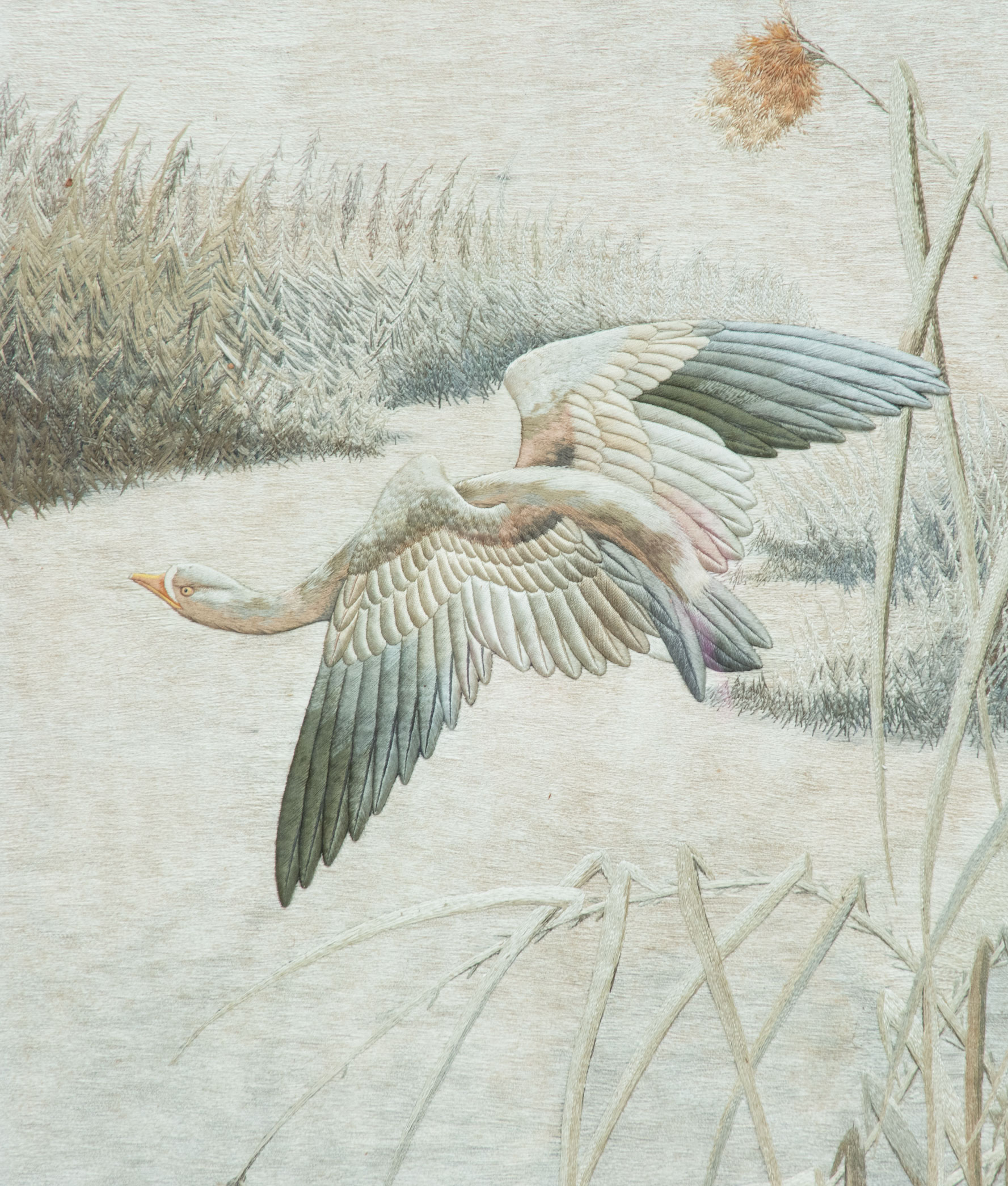 Huge Japanese Silk Textile Goose In Flight | Steve Sly Japanese Art