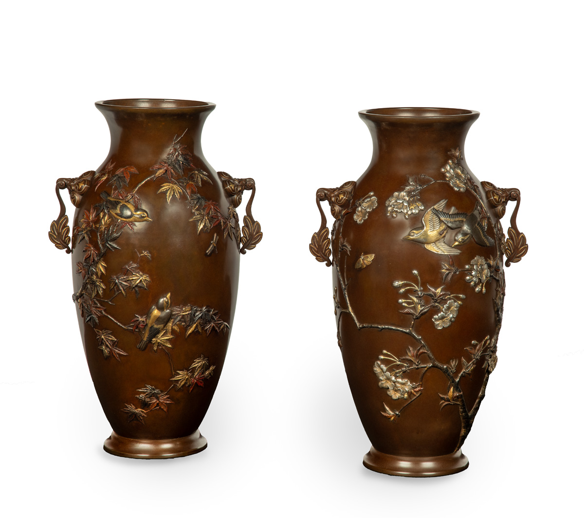 Large Japanese Bronze and Mixed Metal Vases - Suzuki Chokichi