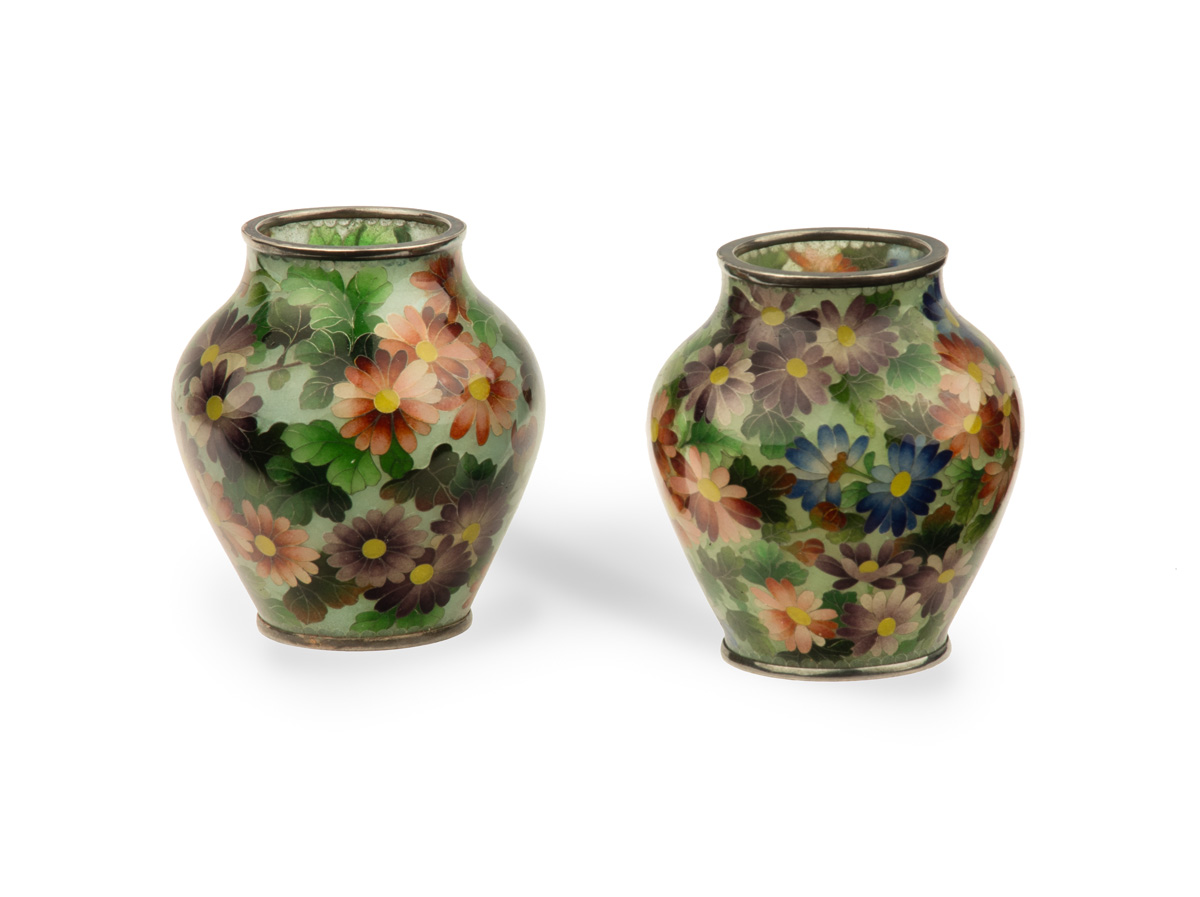 Pair Of Japanese Plique a Jour Vases- Hattori Tadasaburo | Steve