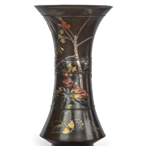 Japanese Bronze and Mixed Metal Trumpet Vase - Suzuki Chokichi
