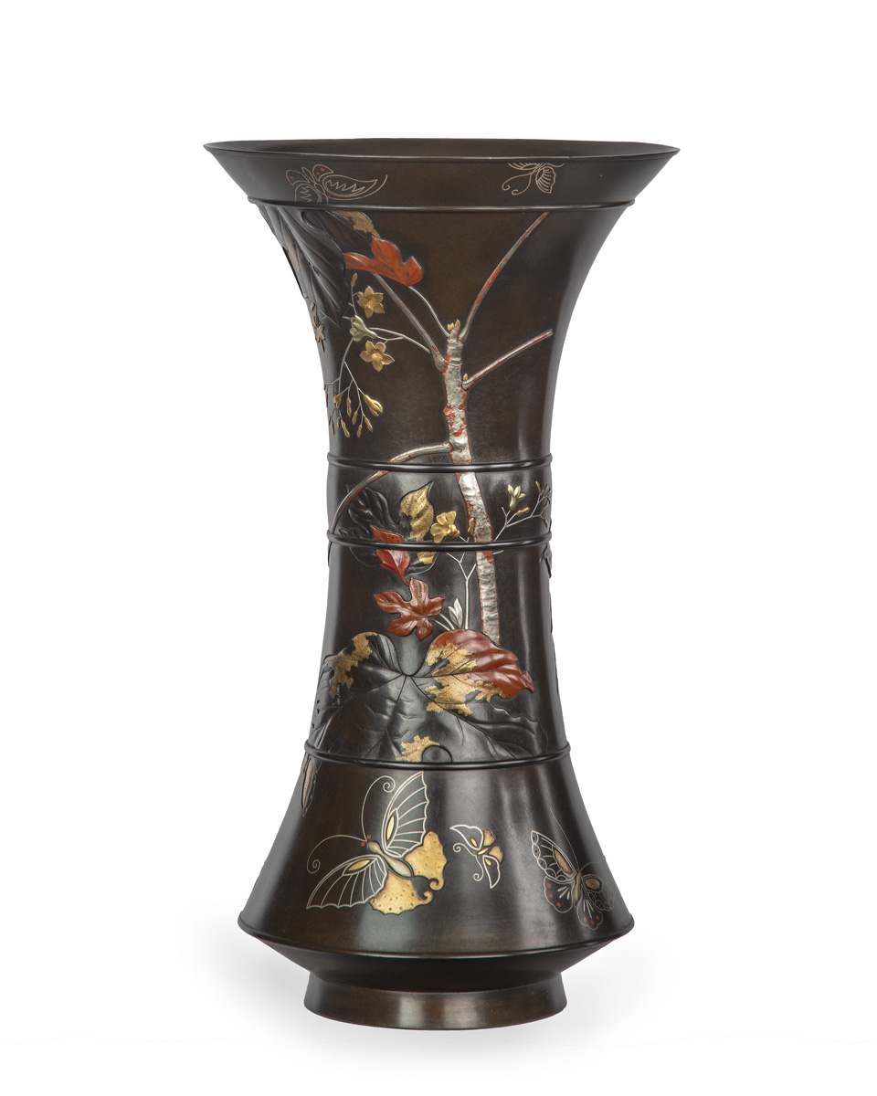 Japanese Bronze and Mixed Metal Trumpet Vase - Suzuki Chokichi