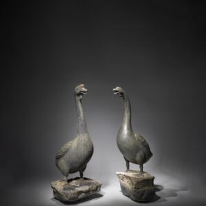 A Pair Of Huge Scale Japanese Bronze Geese