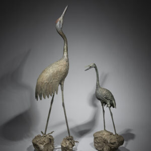 Large Pair of Japanese Bronze Garden Okimono - Cranes