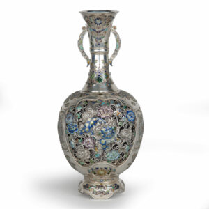 Exquisite Japanese Silver and Enamel Vase - Hiratsuka Mohei