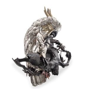 Charming Japanese Silvered Bronze Cockatoo - Yoshitani / Bikoku